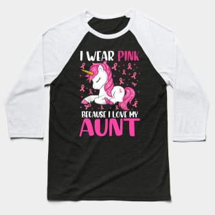 Unicorn Pink Ribbon Men I Wear Pink Because I Love My Aunt Breast Cancer Baseball T-Shirt